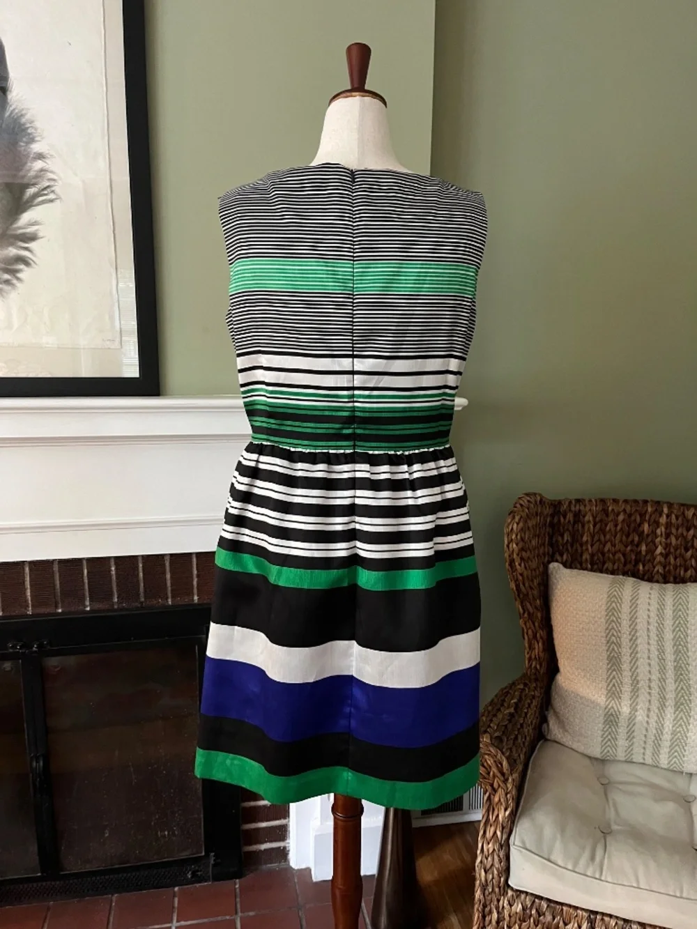Eloquii Striped Fit & Flare Dress | Emerald, Cobalt & Black | Pockets | - Picture 5 of 6